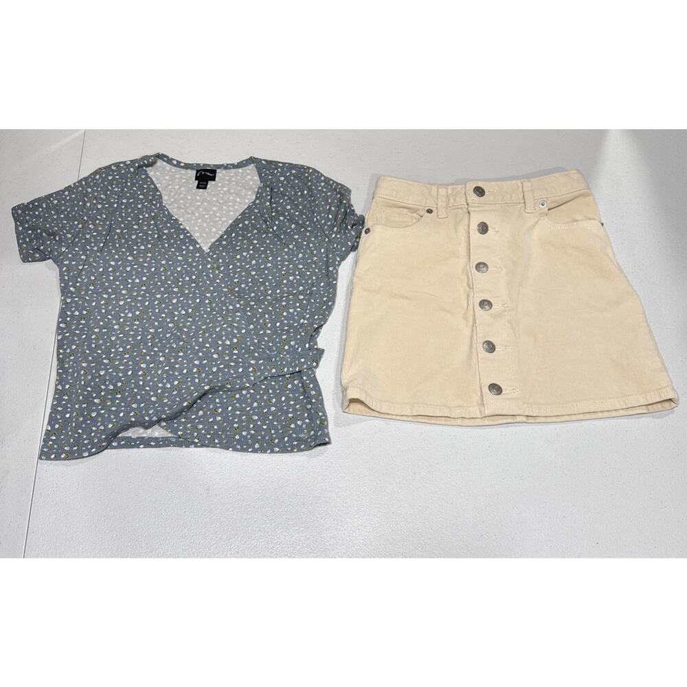 Girl Clothes Size 7/8 Cat & Jack Beige Corduroy Skirt & Art Class Wrap Top